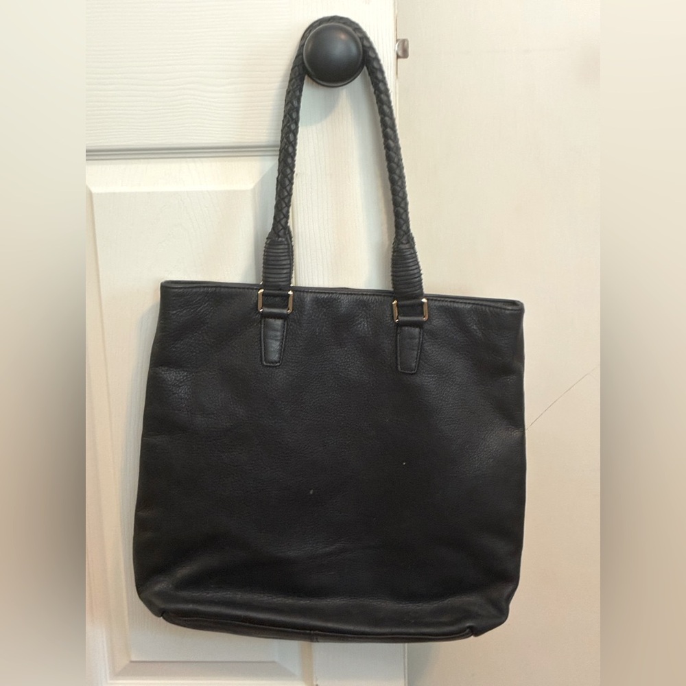 Margot Black Braided-Handle Leather Tote